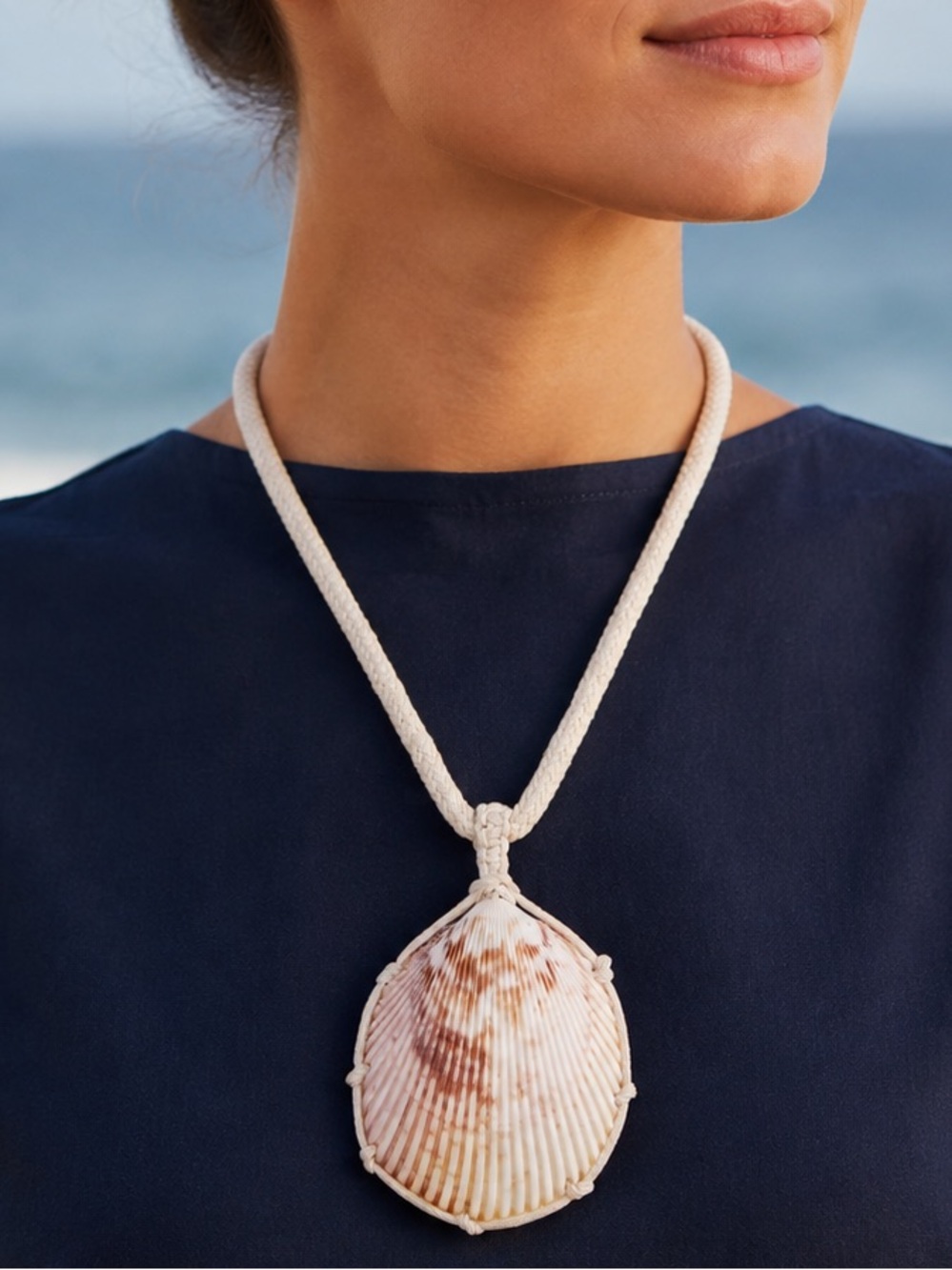 Seashell Cord Necklace in White by Mayamar
